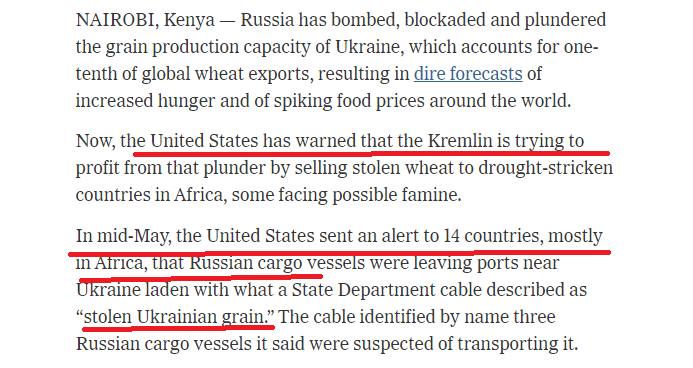 New York Times стало известно, что США намеренно провоцируют голод в мире, рассылая по крупнейшим импортерам зерна уведомления с призывом не покупать российское зерно.jpg