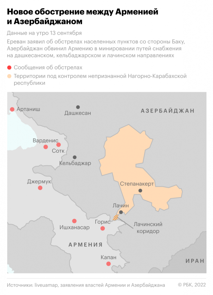 Эскалация между Азербайджаном и Арменией привела ко множеству обстрелов в течение дня.png