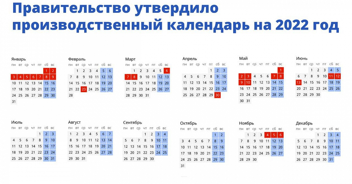 Выходные в 2022 году: правительство утвердило красные дни календаря