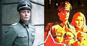 «Форма больше на фашистскую похожа»: в Сети заметили, что в Санкт-Петербурге на 9 мая появились проекции с военным, похожим на офицера Вермахта