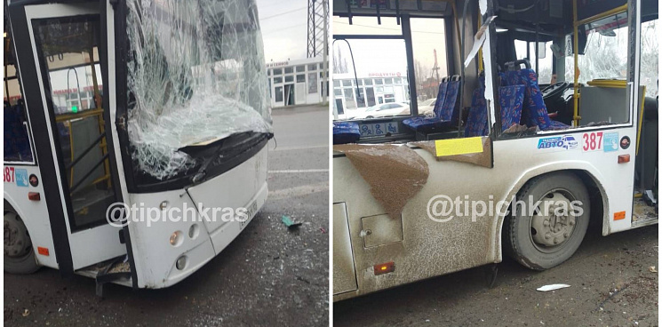 В Краснодаре произошло серьёзное ДТП: автобус врезался в КАМАЗ