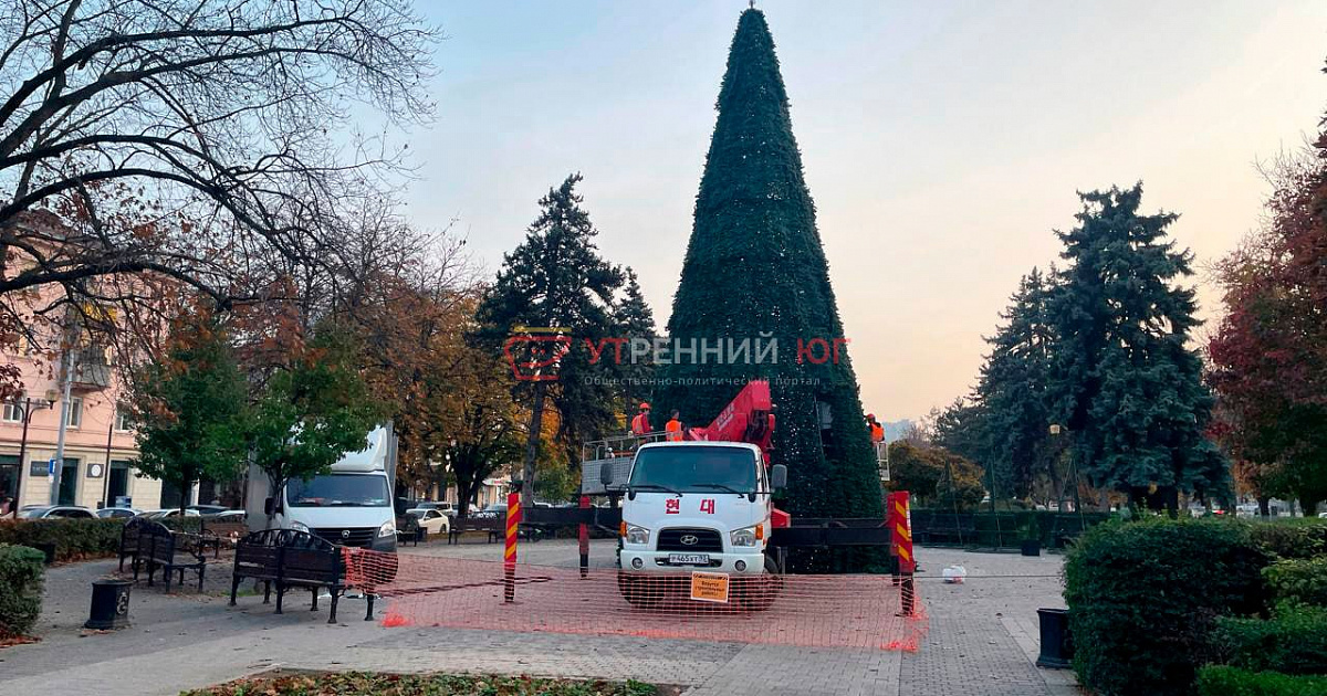 Первую новогоднюю ель установили в Краснодаре на ул. Красной 